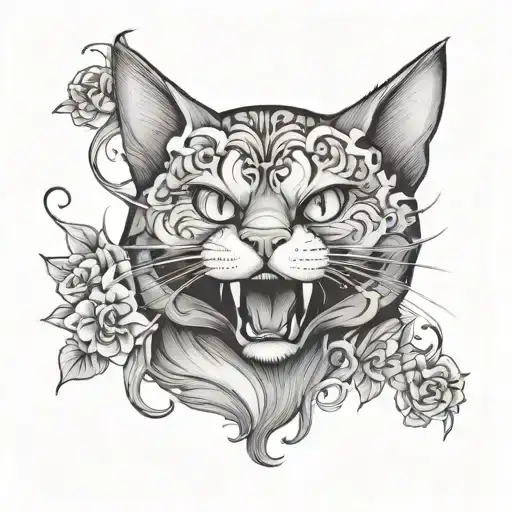Evil Feline With Smoke Coming From Eyes With Some Kind Of Floral Background