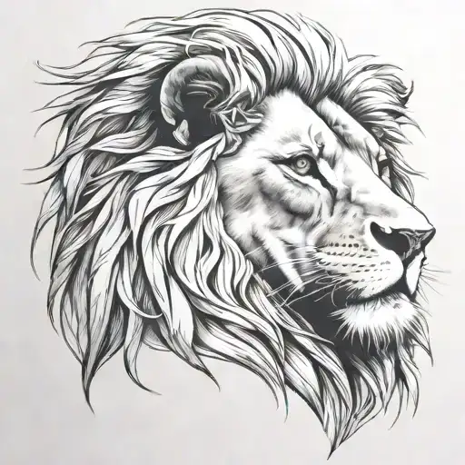 Create A Black-grey Tattoo Of A Lion With A Regal Expression And A Hint Of Minimalism