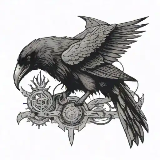 Raven Perched Surrounded By Cyber Sigilism