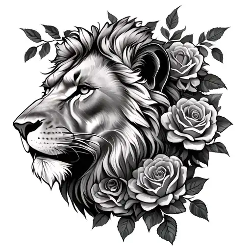 Rose Bush Wrapped Around A Lions Head Sleeve