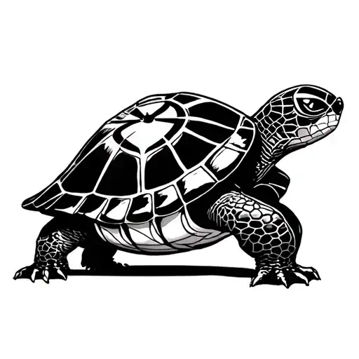 Fine Line Turtle With The Spider-man Symbol On Its Back