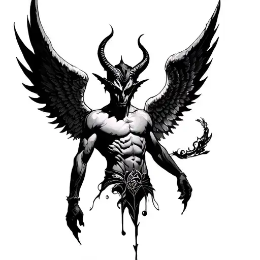 Male Devil In The Minimalist Fineline Angel Wing Also Filigree And Stylizes Black And White Romantic