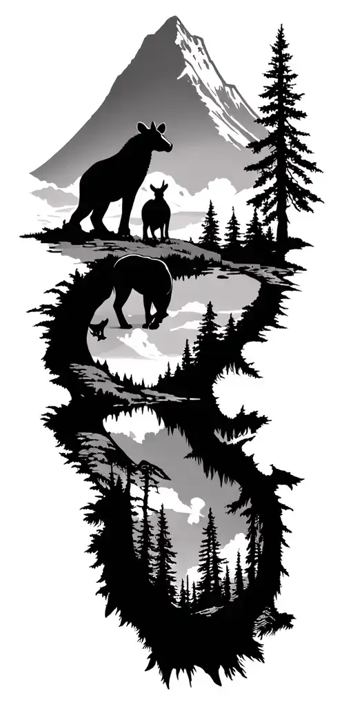 Mount Kilamanjaro With Forest And Animals Representing Different