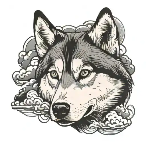 Husky Face With Clouds And Flow Diagram