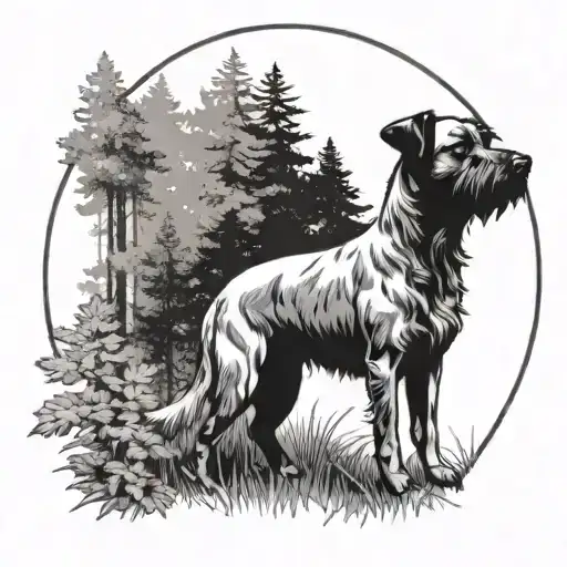 A Terrier And A Scrubjay Standing Together In A Peaceful Forest Setting