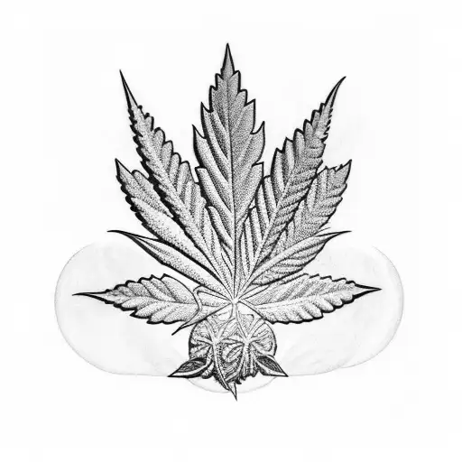 An Intricate Black And Grey Tattoo Of A Futuristic Marijuana Plant