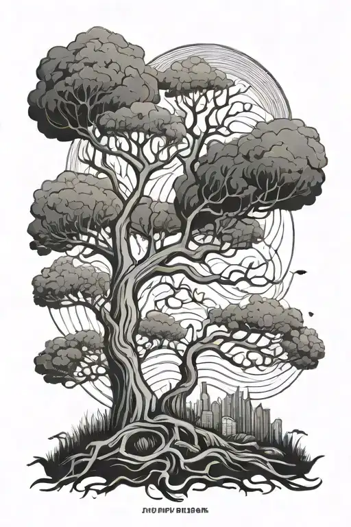 Line Art Design Tree And Words