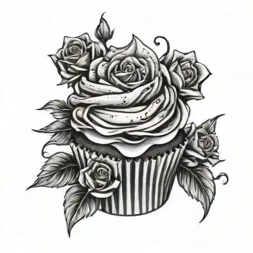 Gothic Cupcake With Black Roses Blooming