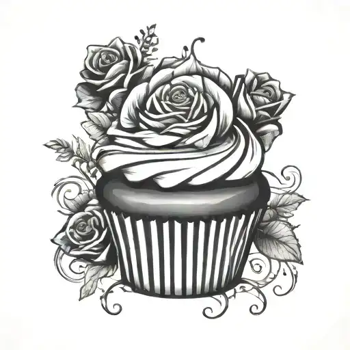 Gothic Cupcake With Black Roses Blooming