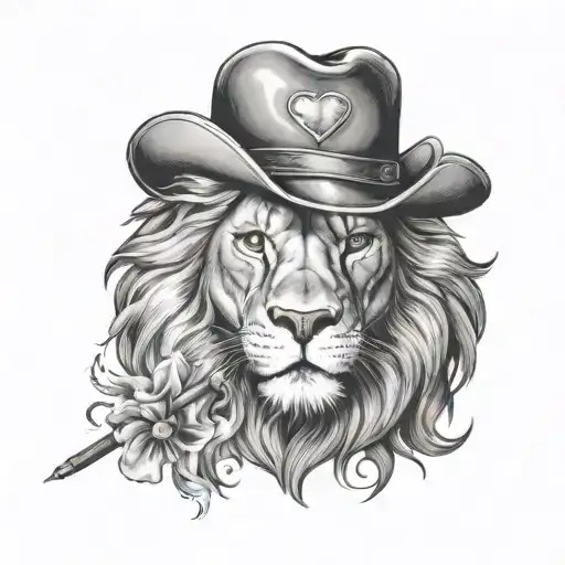 Lion Bearing A Jean With General Hat Holding A Cigarette Smoke In Shape Of Heart