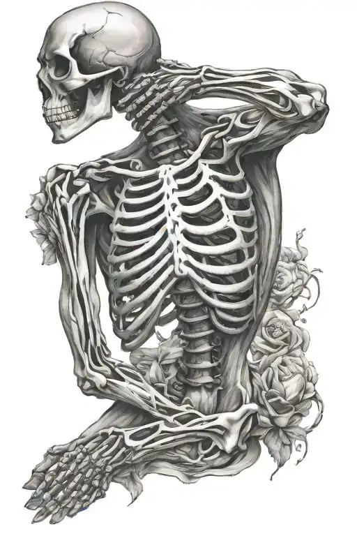 Skeleton Arm Up Back And Hand Around Back Of Neck