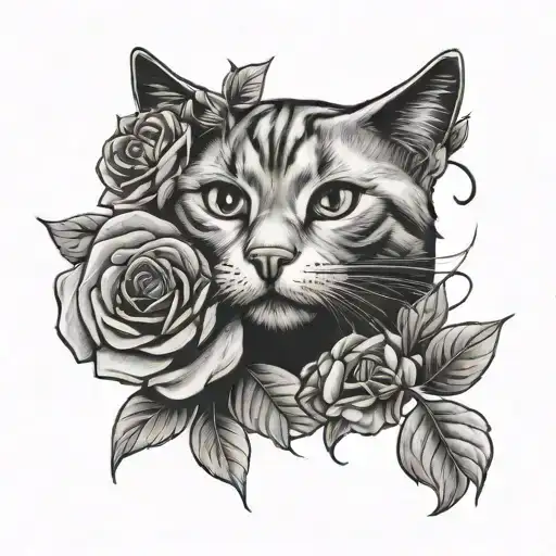 Cat And Rose