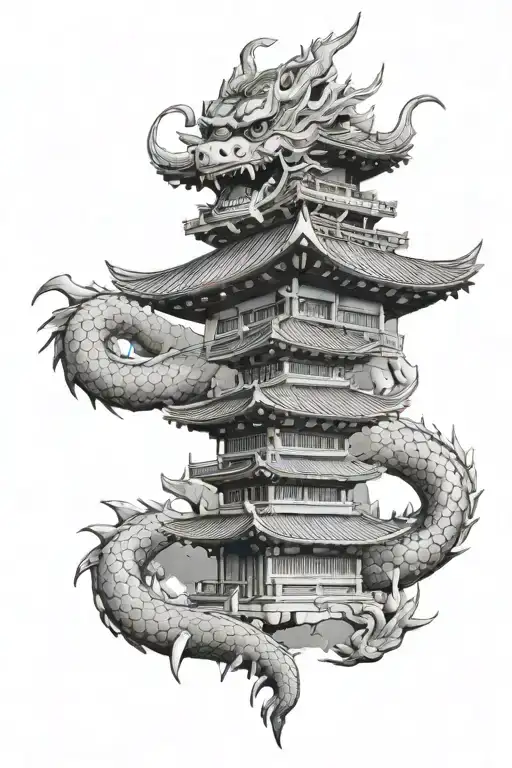 Japanese Temple With Dragon Wrapped