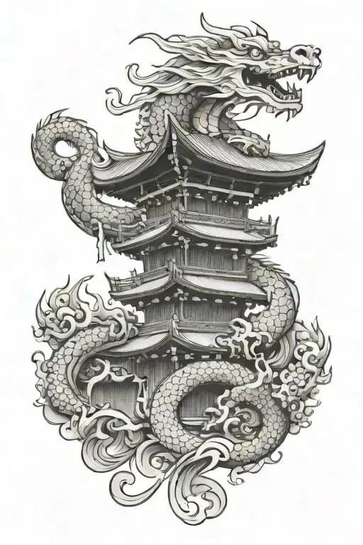 Japanese Temple With Dragon Wrapped Loosely