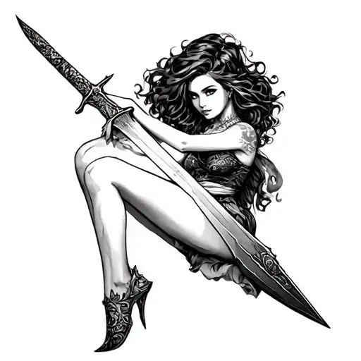 Dagger And Woman Posing