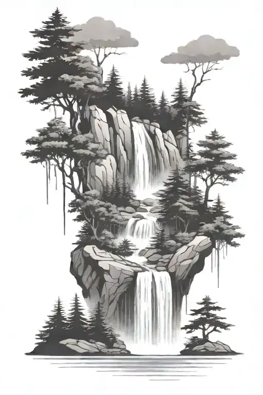 Forest Scene With Waterfall Flowing