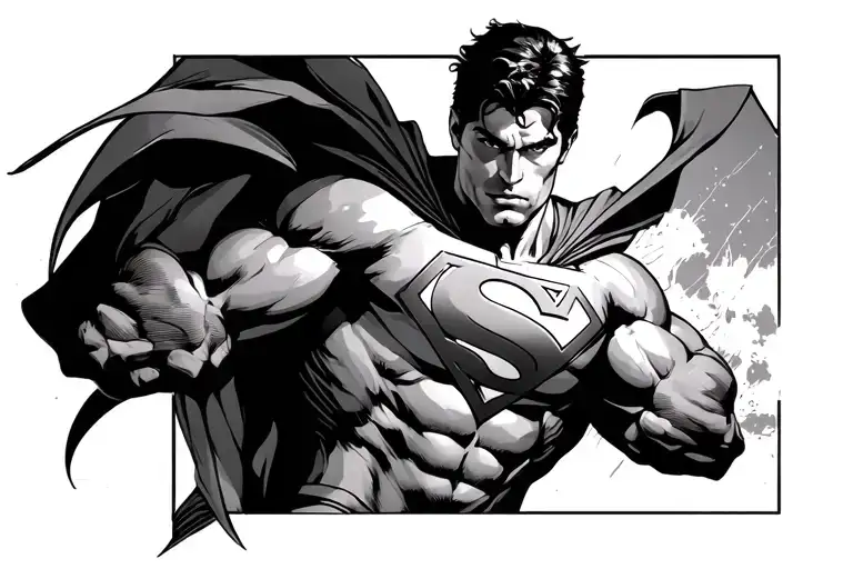 Superman On Bicep Outline In Fine Line