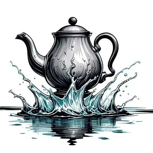 Kettle Splashing Water With Lucky Wriing Underneath With The Power Cord