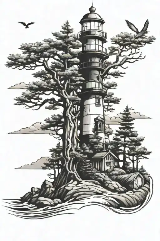 Lighthouse Anchor Pine Tree Growing