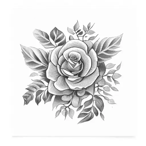 Birth Flower Bouquet Surrounded By Intricate Leaf Patterns