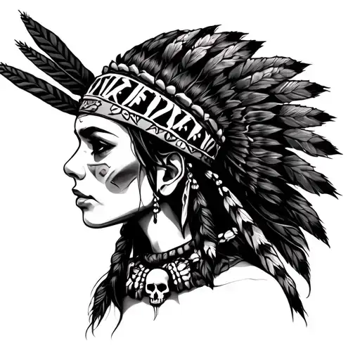 Apache Girl With Skull Bones Necklace