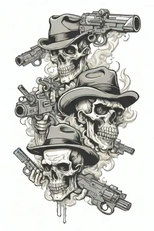 Gangsters And Mobsters Holding Guns And Drugs With Smokey Skull Cascading Smoke