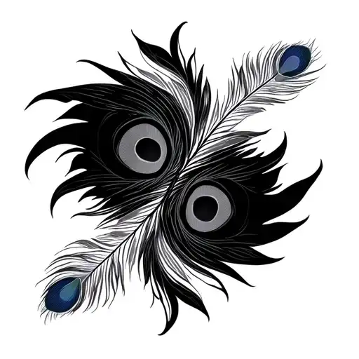 Trishul And Peacock Feather Intertwined Within