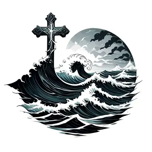 Ocean Waves And A Cross