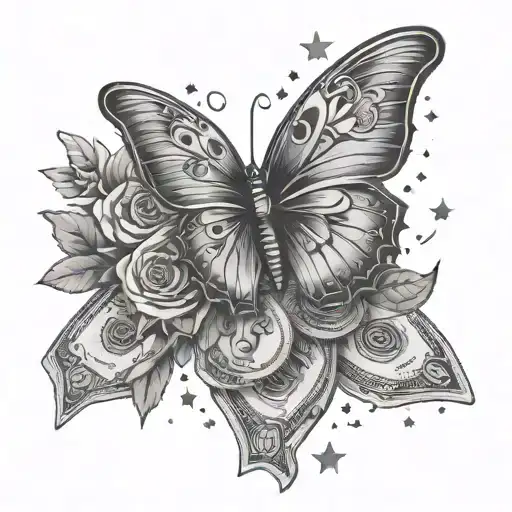 Ganster Lips Biting Money Add Butterflies And Stars