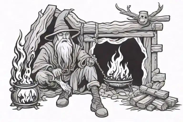 Wizard Next To A Camp Fire