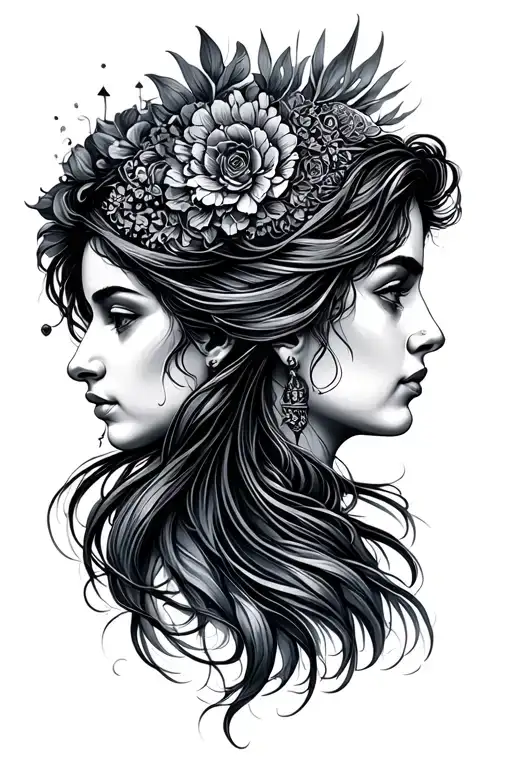 Aquarius And Virgo Lady Head Profile