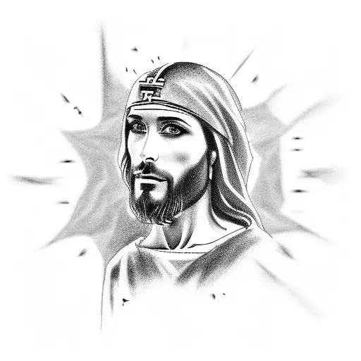 Jesus Christ Walking Down A Fashion Runway With Greek Walls In The Background