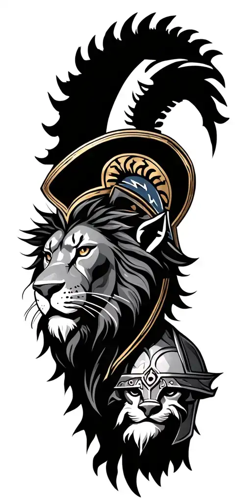 Lion And Spartan Warrior