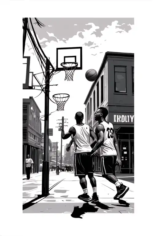 Street Scene And Playing Basketball