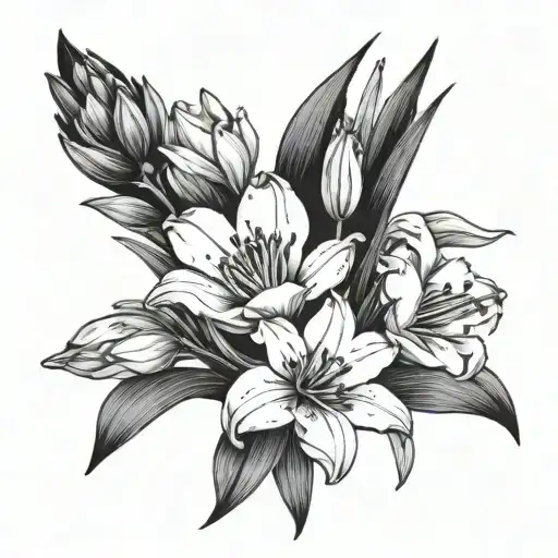 Bouquet Fin Lily Tulip Lycoris Red