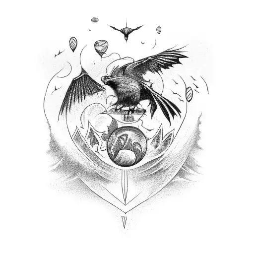 Yggdrasil And Flying Ravens