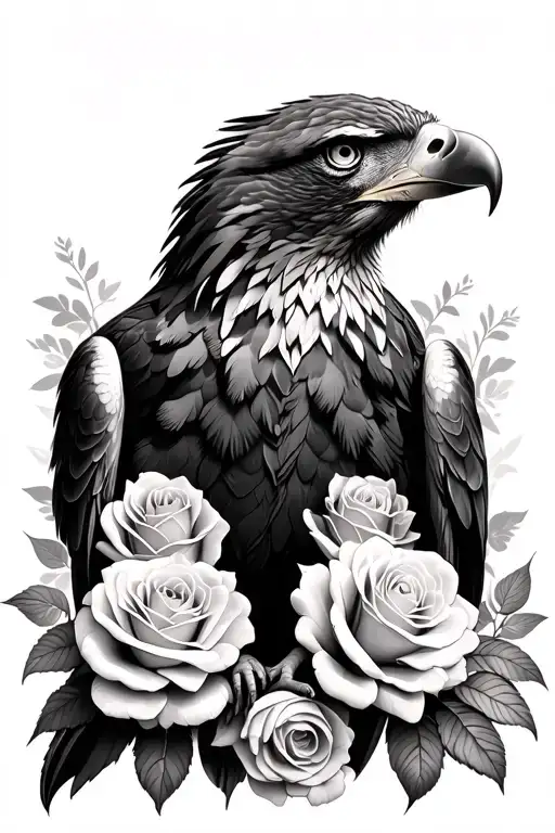 Eagle Sitting A Beautiful Rose Garden