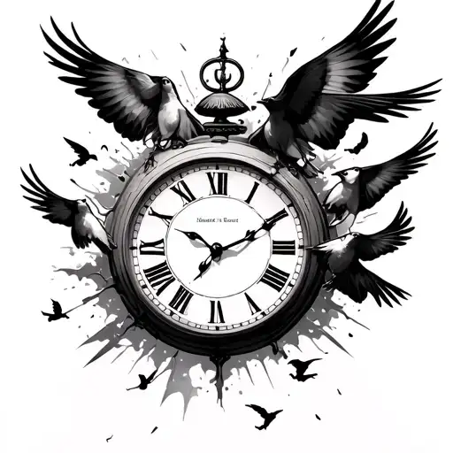 Clock Breaking With Birds Flying Away