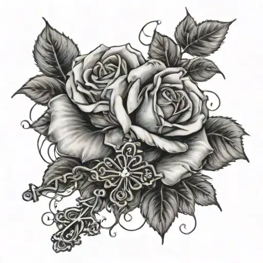 Rose And Honeysuckle With A Rosary Wrapped Around It