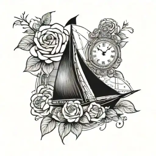 Sailboat With Roses And A Clock