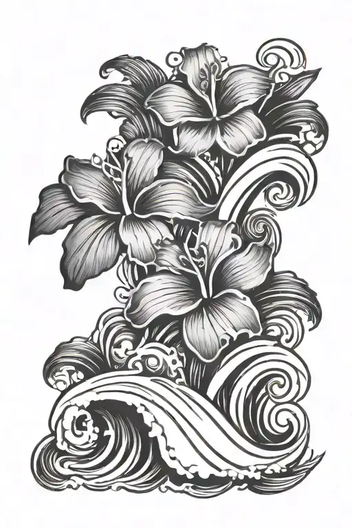 Hawaiian Flower And Water Waves
