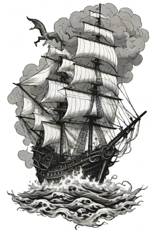 Pirate Ship Being Attacked By Kraken Taking