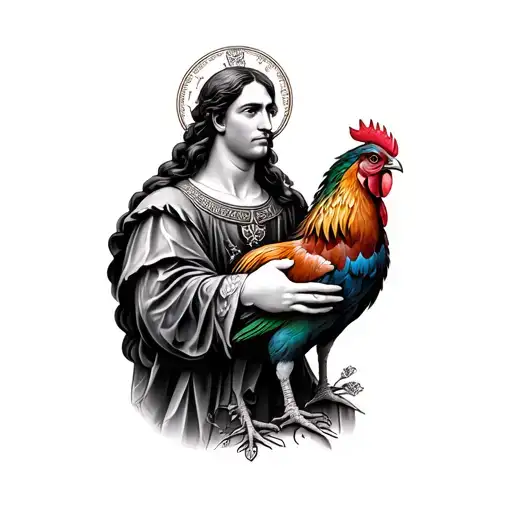 Irish Saint Holding A Portuguese Rooster