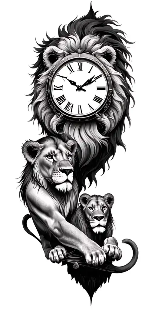 Lion Family Evolution Love Strength Power Gladiator Peace Humility Moon Clock Time Nature
