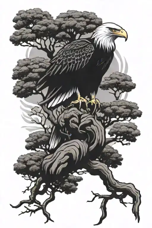 Eagle And Bonsai Tree Growing