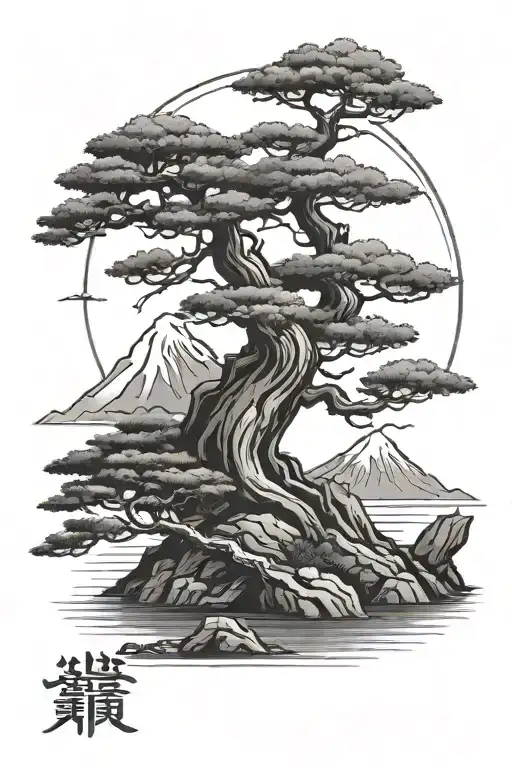 Bonsai Tree And Mont Fuji Background