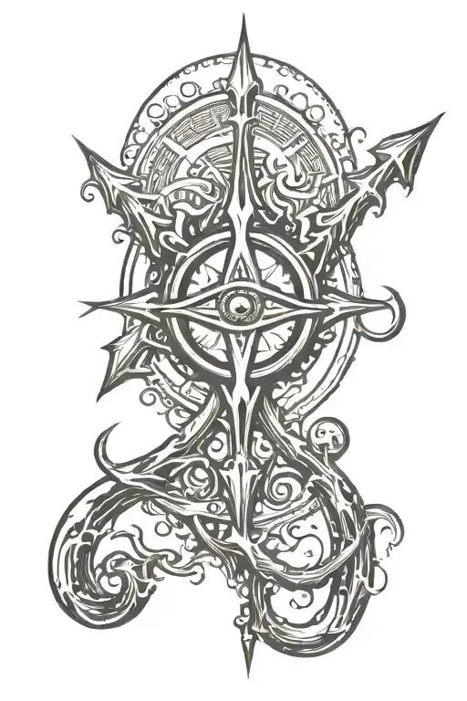 Poseidons Trident With Water Surrounding It And 3Rd Eye Symbol Integrated
