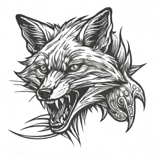 Angry Fox With Open Mouth In Right Side