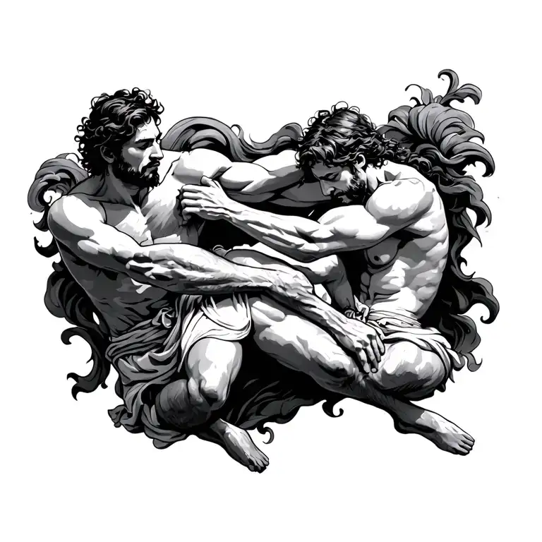 Jacob And God Wrestling In Fine Line