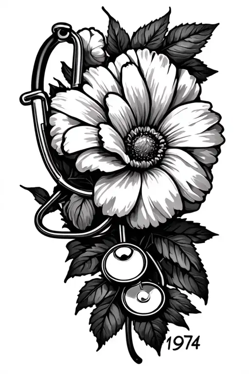 Flower Sleeve With Stethoscope And 1974 In It Somewhere